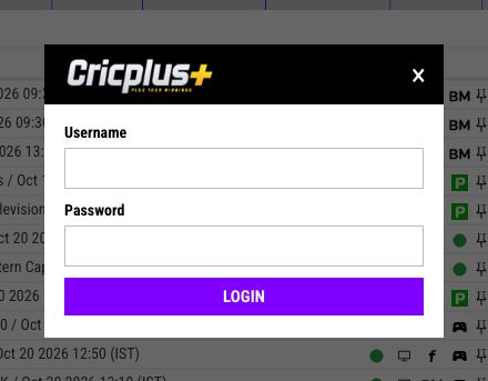 Official CricPlus.Support login page with username and password fields and cricplus.support in the address bar